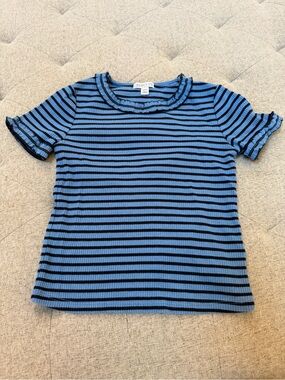 EUC CREWCUTS BLUE AND NAVY RUFFLE KNIT TEE TSHIRT SIZE 8